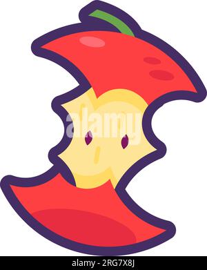 Sweet apple fruit core. Leftovers and scraps of food. Flat icon in stroke, element for infographics design. Simple cartoon outline vector isolated on Stock Vector