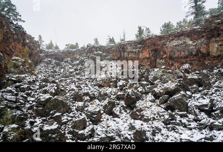 Ice Cave and Bandera Volcano in New Mexico Stock Photo