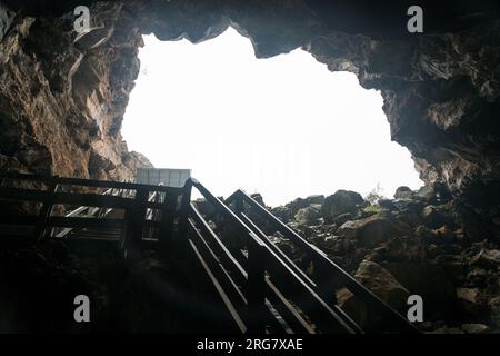 Ice Cave and Bandera Volcano in New Mexico Stock Photo