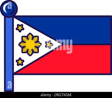 Philippines country flag on flagpole for registration of solemn event, meeting foreign guests. Philippines official flag on pole of participating stat Stock Vector