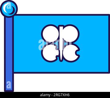 OPEC flag on flagpole for registration of solemn event, meeting foreign guests. Organization of petroleum exporting countries union. Simple vector iso Stock Vector