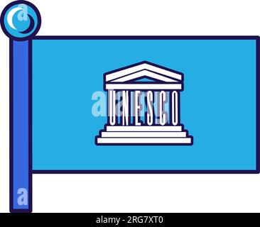 UNESCO flag on flagpole for registration of solemn event, meeting foreign guests. United Nations Educational, Scientific and Cultural Organization uni Stock Vector