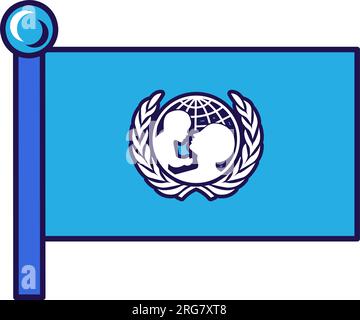 UNICEF flag on flagpole for registration of solemn event, meeting foreign guests. United Nations Children Fund union. Simple vector isolated on white Stock Vector