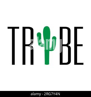 Tribe word with green cactus on white background. Isolated illustration. Stock Photo