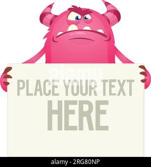 Catoon angry monster holding paper with sample message. Vector illustration Stock Vector