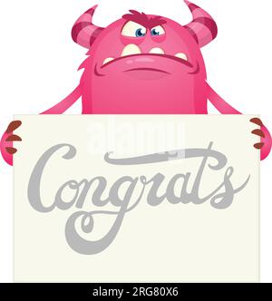 Catoon angry monster holding paper with sample message. Vector illustration Stock Vector