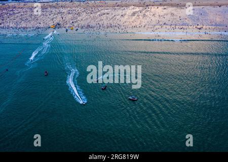 Aerial photo shows tourists enjoying summer time on the beach in Fuzhou  City, southeast China's Fujian Province, 6 August, 2023. (Photo by  ChinaImages/Sipa USA) Credit: Sipa US/Alamy Live News Stock Photo 