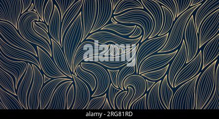 Vector golden leaves botanical modern, art deco wallpaper background pattern, floral texture. Line design for interior design, textile, texture Stock Vector