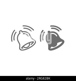 Bell ringing notification line icon set. Outlined and filled simple vector icons. Stock Vector