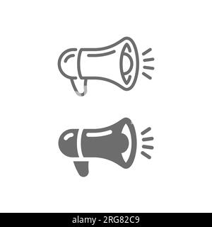 Megaphone line vector icon set. Loudspeaker, speaker outline and fill icons. Stock Vector