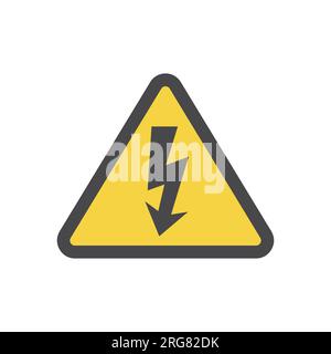 High voltage warning sign. Yellow caution vector sign with lightning bolt. Stock Vector