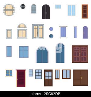 House Architecture with Set of Doors and Windows Various Shapes, Colors ...