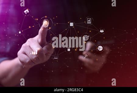 Fingerprint Technology, Big Data Encryption, Cloud data for achievement objectives target concept. Encrypting digital data with fingerprints Stock Photo
