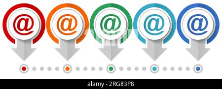 Email vector icon set, flat design infographic template, set pointer concept icons in 5 color options for webdesign and mobile applications Stock Vector