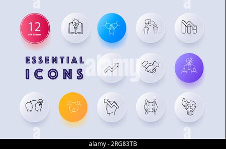 Brainstorming line icon. Arrow, concept idea, reflection, light bulb, handshake, communication. Neomorphism style. Vector line icon Stock Vector