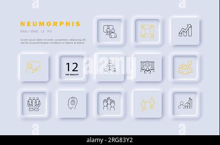 Brainstorming line icon. Arrow, concept idea, reflection, light bulb, handshake, communication. Neomorphism style. Vector line icon Stock Vector