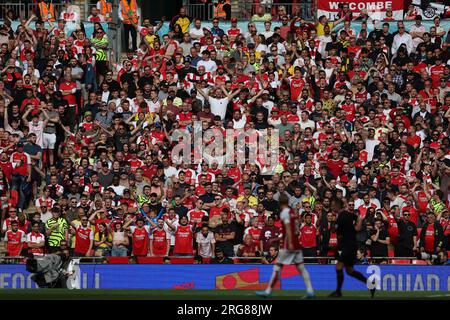 London, UK. 06th Aug, 2023. Arsenal fans. FA Community Shield match, Arsenal v Manchester City at Wembley Stadium in London on Sunday 6th August 2023. Editorial use only. pic by Andrew Orchard/Andrew Orchard sports photography/Alamy Live News Credit: Andrew Orchard sports photography/Alamy Live News Stock Photo