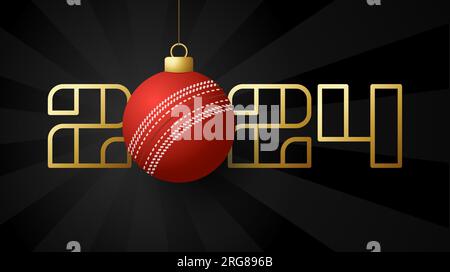 Happy New Year 2024 and cricket ball. Sports greeting card with sport ...