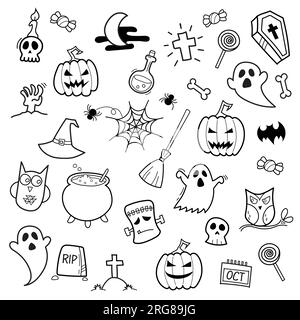 Halloween doodles hand drawn. Vector illustration Stock Vector