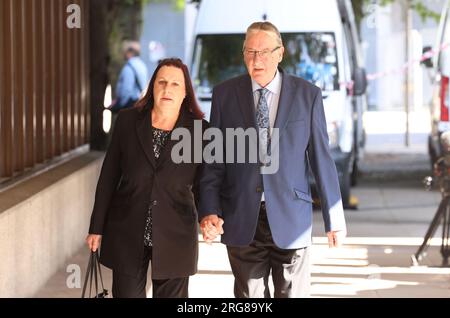 John and Susan Letby, the parents of nurse Lucy Letby arrive at Manchester Crown Court, ahead of the verdict in the case of nurse Lucy Letby who is accused of the murder of seven babies and the attempted murder of another ten, between June 2015 and June 2016 while working on the neonatal unit of the Countess of Chester Hospital. Picture date: Tuesday August 8, 2023. Stock Photo