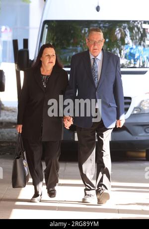 John and Susan Letby, the parents of nurse Lucy Letby arrive at Manchester Crown Court, ahead of the verdict in the case of nurse Lucy Letby who is accused of the murder of seven babies and the attempted murder of another ten, between June 2015 and June 2016 while working on the neonatal unit of the Countess of Chester Hospital. Picture date: Tuesday August 8, 2023. Stock Photo