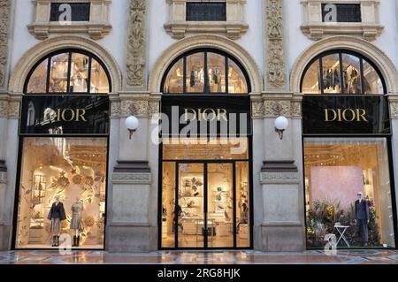 Dior shop in Galleria Vittorio Emanuele Milano, Italy. People entertain