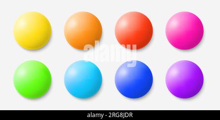 Collection of colorful circle buttons. 3D empty shiny round badges in different colors. Vector illustration Stock Vector