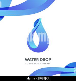 Water drop logo sign emblem design template. Abstract blue aqua droplet vector illustration. Stock Vector