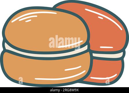Hand drawn macaroon clip art. Traditional french macaroon color doodle sketch style. Cream confectionery, isolated vector illustration Stock Vector