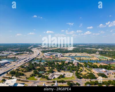 Waco, TX, USA - July 24, 2023: Aerial photo Baylor University and view of McLane Stadium Stock Photo