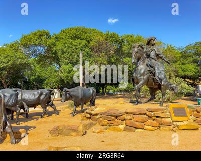 Waco, TX, USA - July 24, 2023: Photo of Branding the Brazos Sculpture Waco Texas Stock Photo