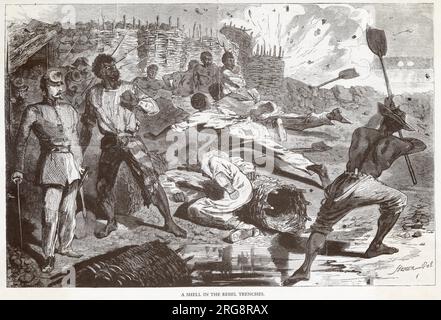 A shell lands in the Confederate trenches during the American Civil War Stock Photo