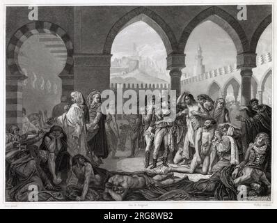 Napoleon, having taken Jaffa, visits the leper hospital, where he impresses his companions by touching a leper Stock Photo