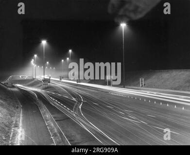 A night scene on the M4 motorway, near the Severn Bridge, Gloucestershire, England. Stock Photo