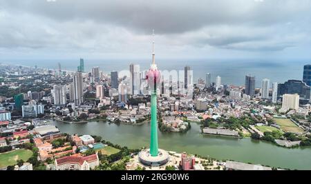 Aerial view of the main attraction, the Lotus Tower in the capital of Sri Lanka, Colombo Stock Photo