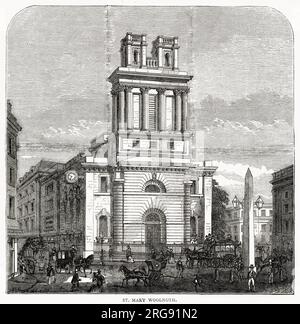 Exterior of St Mary Woolnoth, Anglican church, on the corner of Lombard Street and King William Street near Bank junction. Stock Photo