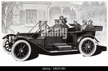 Passengers taking a ride in Chalmers Automobile. Stock Photo