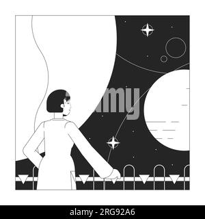 Scientist explore outer space bw concept vector spot illustration Stock Vector