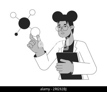 Female scientist studying molecules bw concept vector spot illustration Stock Vector