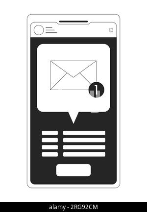 Notification on smartphone bw concept vector spot illustration Stock Vector