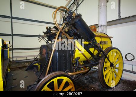 Replica of Robert Stephenson's 'Rocket' steam locomotive, on display at the National Railway Museum in York.  The original was built in 1829. Stock Photo