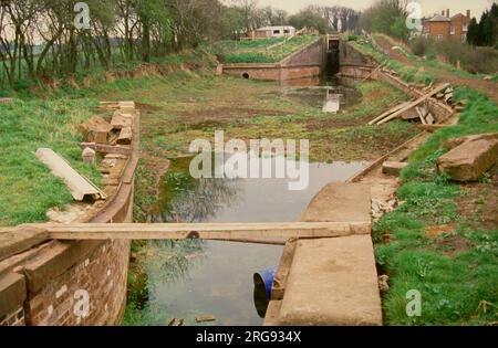 View of a lock on the Droitwich Canal at Hanbury, prior to restoration work being carried out. Stock Photo