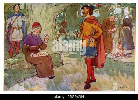 Robin Hood tricks the Sheriff of Nottingham (and robs him of his gold). Stock Photo