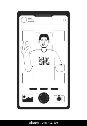 Taking photo on front camera bw concept vector spot illustration Stock Vector