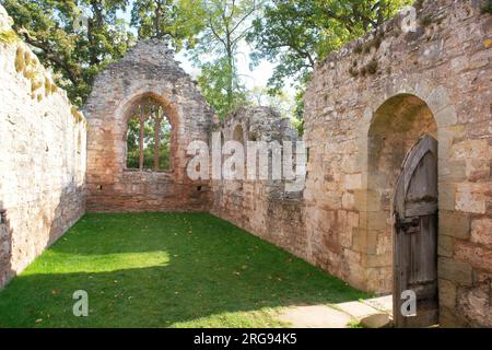 Remains of a chapel in the grounds of Lower Brockhampton Manor House, near Bromyard, Herefordshire. Stock Photo