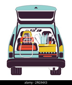 Car trunk with personal belongings flat line color isolated vector object Stock Vector