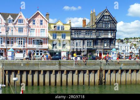 Quayside buildings on a sunny day in Dartmouth, Devon. Stock Photo