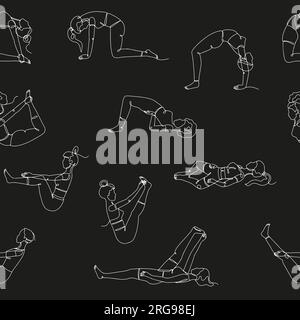 Seamless pattern with single line drawings of yoga poses Stock Vector ...