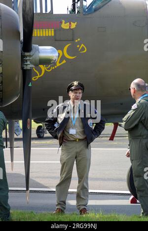 Dutch crew member of the Duke of Brabant Air Force B25 Mitchell bomber plane at Biggin Hill, UK. Jesse Stock Photo