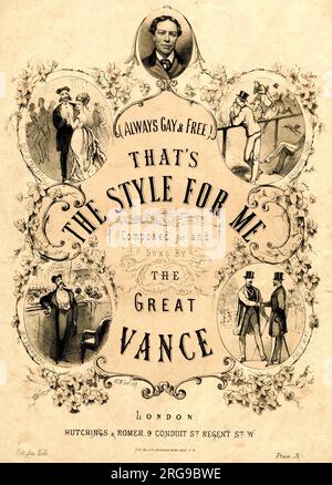 Sheet Music Cover - Alfred Peek Stevens, The Great Vance, Always Gay and Free Thats the Style for Me 1860s Stock Photo